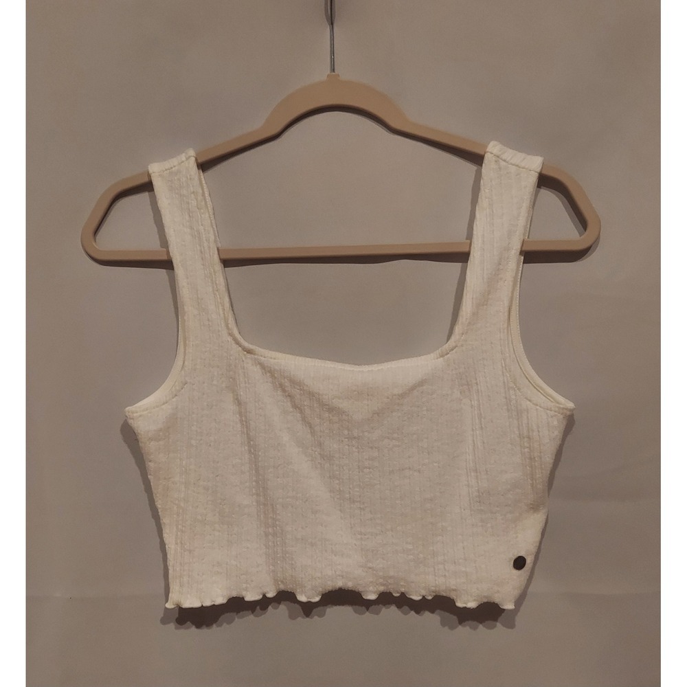 Roxy Womens Cafe Cream "Keep It Wavy" Cropped Lettuce Hem Tank Top Size Medium